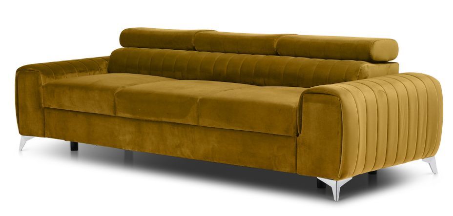 Canapé convertible avec appuis-tête réglables velours jaune moutarde Lozan 261 cm - Photo n°6