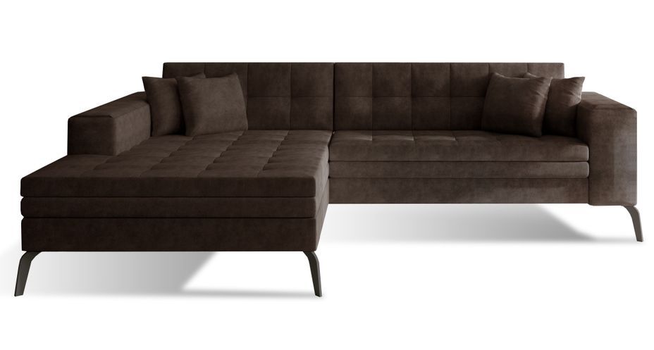 Canapé convertible capitonné angle gauche tissu marron et pieds métal noir Lazor 295 cm - Photo n°1