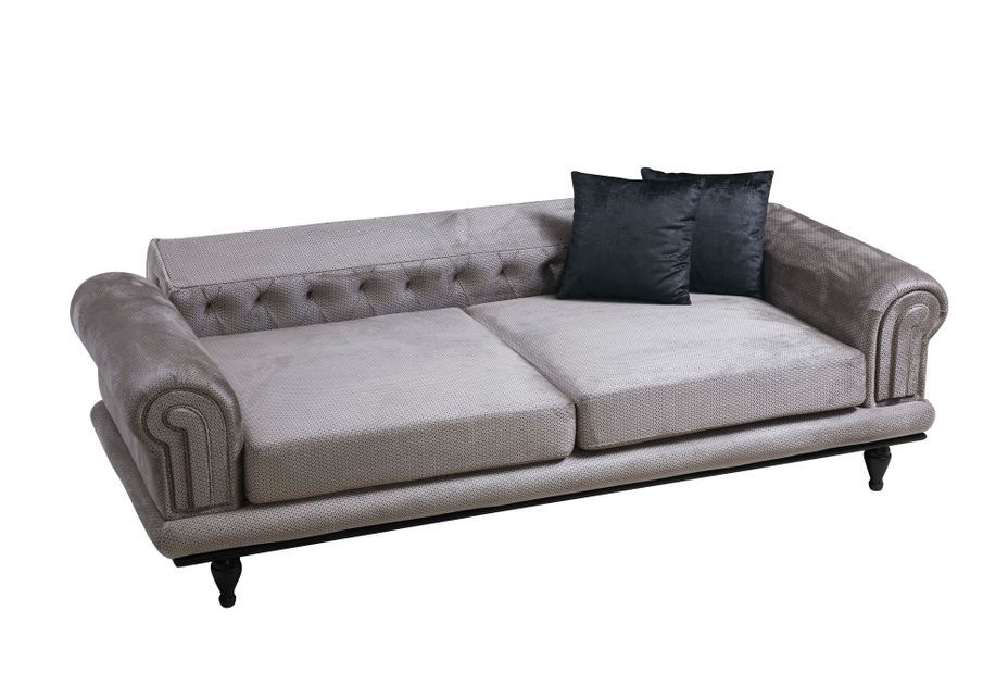 Canapé convertible chesterfield velours gris 3 places Plyza 230 cm - Photo n°4