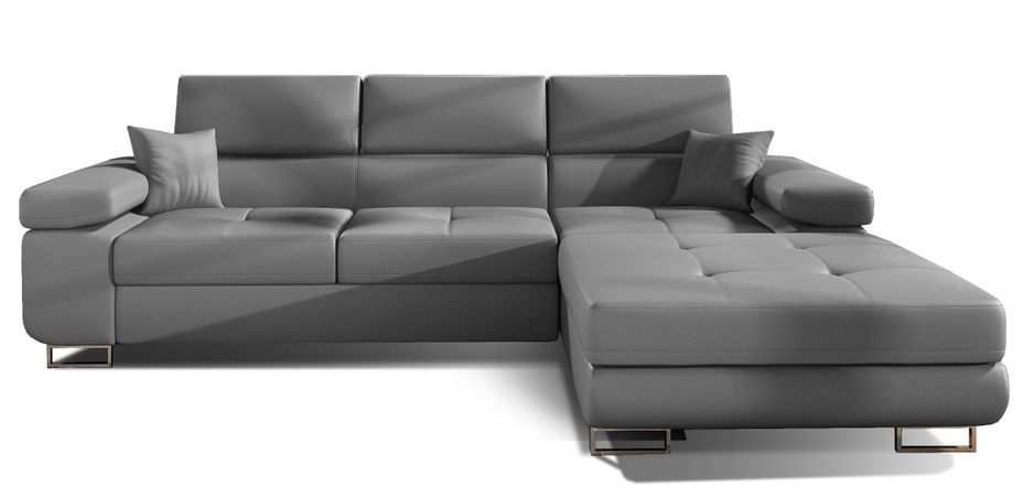 Canapé convertible d'angle droit simili cuir gris avec rangement Wile 280 cm - Photo n°1