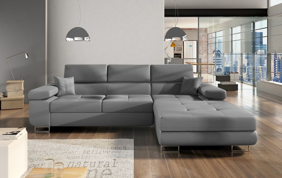 Canapé convertible d'angle droit simili cuir gris avec rangement Wile 280 cm - Photo n°2