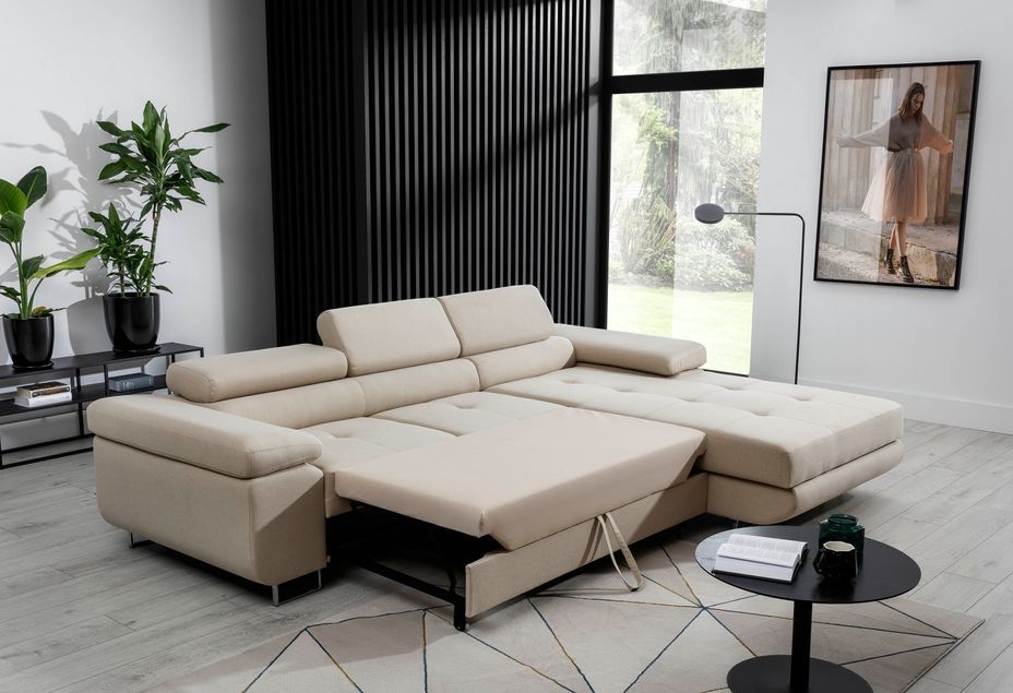 Canapé convertible d'angle droit simili cuir gris avec rangement Wile 280 cm - Photo n°9