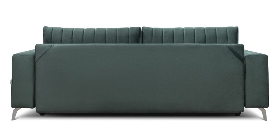 Canapé convertible design 3/4 places tissu effet cuir gris foncé et pieds acier chromé Eliza 250 cm - Photo n°13