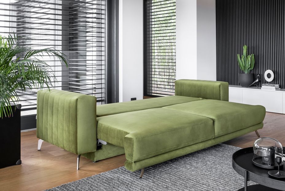 Canapé convertible design 3/4 places velours bordeaux et pieds acier chromé Eliza 250 cm - Photo n°6