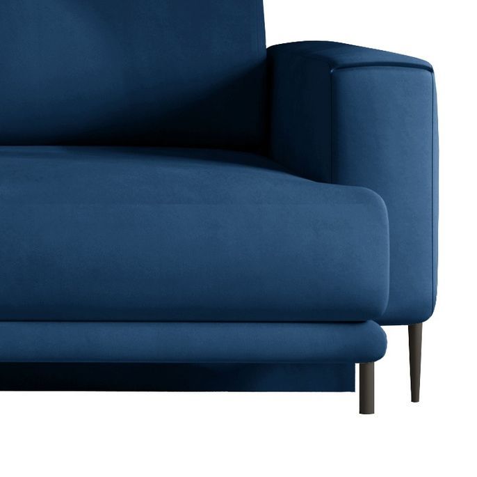 Canapé convertible design 4 places velours bleu nuit et pieds métal noir Arkia 260 cm - Photo n°4