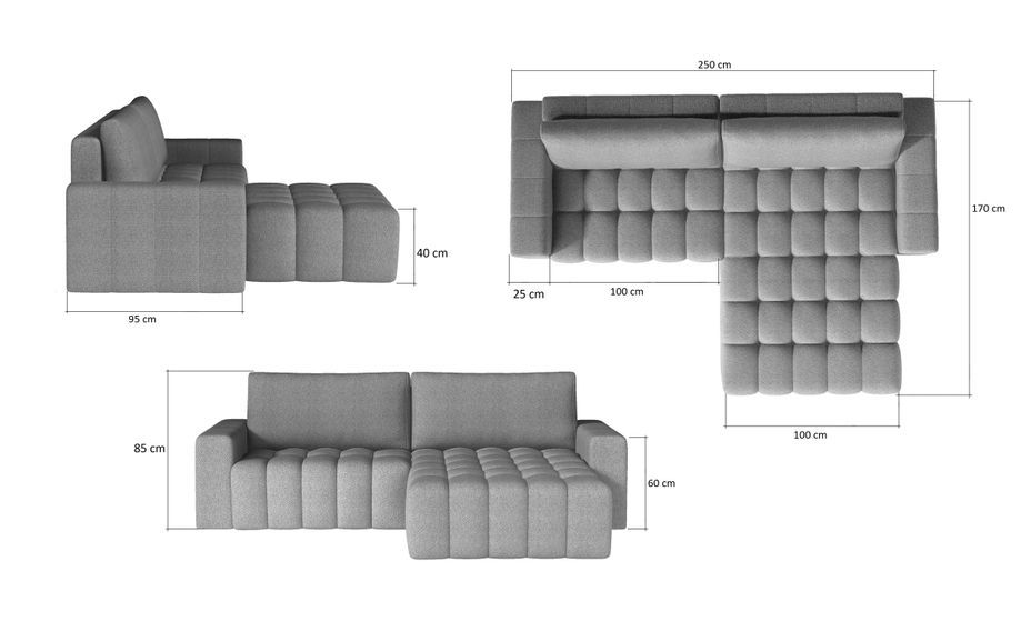 Canapé convertible design tissu matelassé gris clair chiné angle gauche Bozen 250 cm - Photo n°5