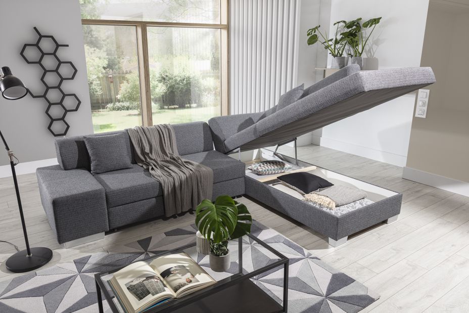 Canapé convertible moderne angle droit simili cuir blanc Plazo 278 cm - Photo n°4