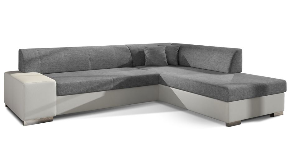 Canapé convertible moderne angle droit tissu gris clair chiné et simili cuir blanc Plazo 278 cm - Photo n°1