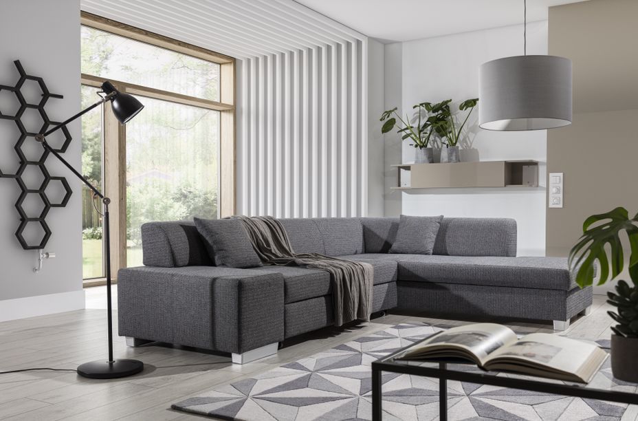 Canapé convertible moderne angle gauche tissu noir et simili cuir blanc Plazo 278 cm - Photo n°13