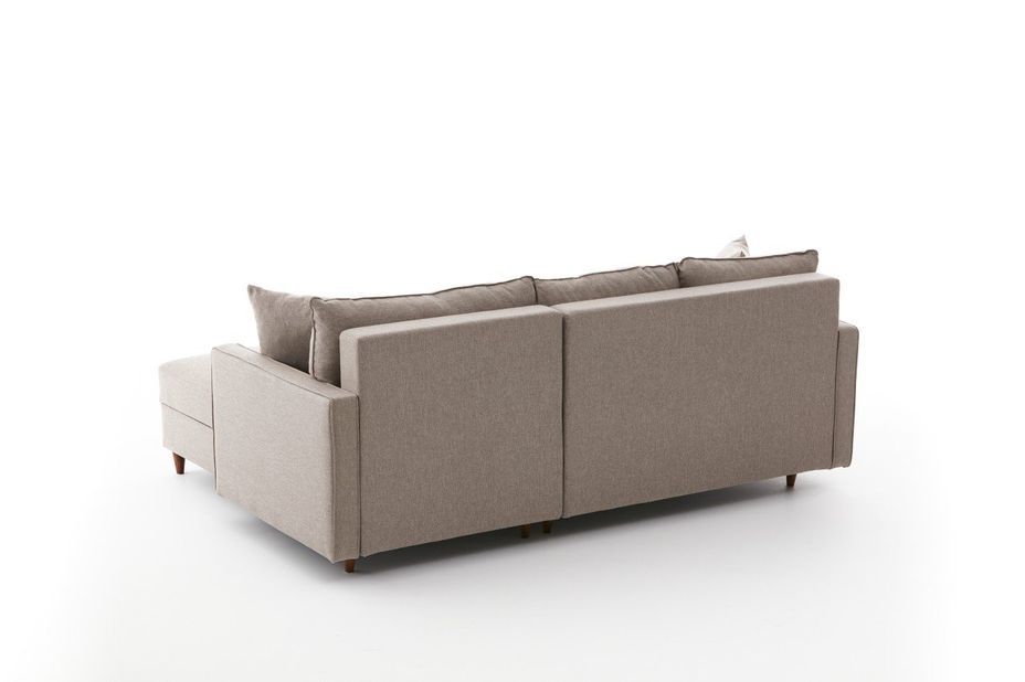 Canapé d'angle convertible avec pouf coffre tissu beige clair Melano 210 cm - Photo n°9