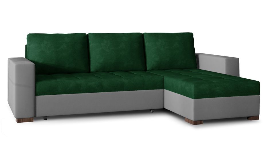 Canapé d'angle convertible et réversible velours vert foncé et simili cuir gris Zelly 237 cm - Photo n°1