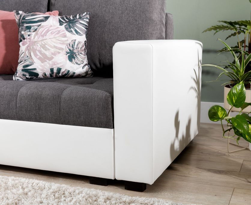 Canapé d'angle convertible et réversible velours vert foncé et simili cuir gris Zelly 237 cm - Photo n°20