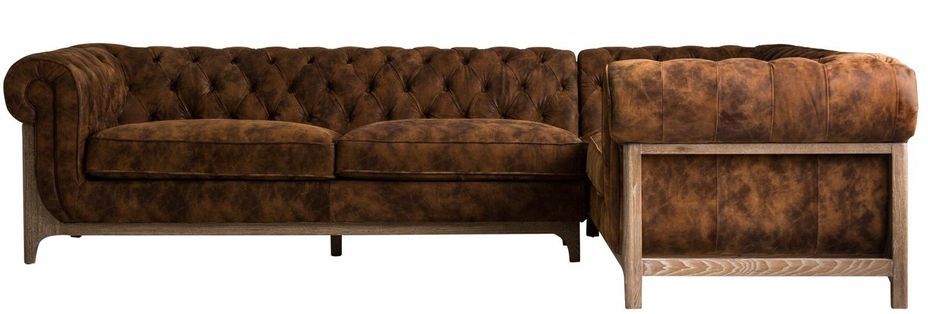 Canapé d'angle cuir marron et pieds frêne massif clair Iouri - Photo n°2