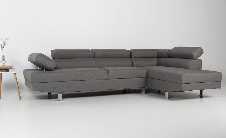 Canapé d'angle droit 5 places tissu gris Omeg 260 cm - Photo n°6