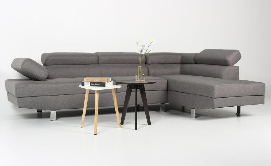 Canapé d'angle droit 5 places tissu gris Omeg 260 cm - Photo n°7