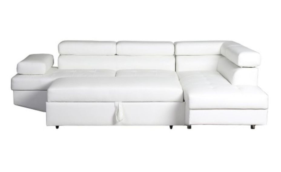 Canapé d'angle droit convertible avec têtières relevables simili cuir blanc Lanzo - Photo n°5