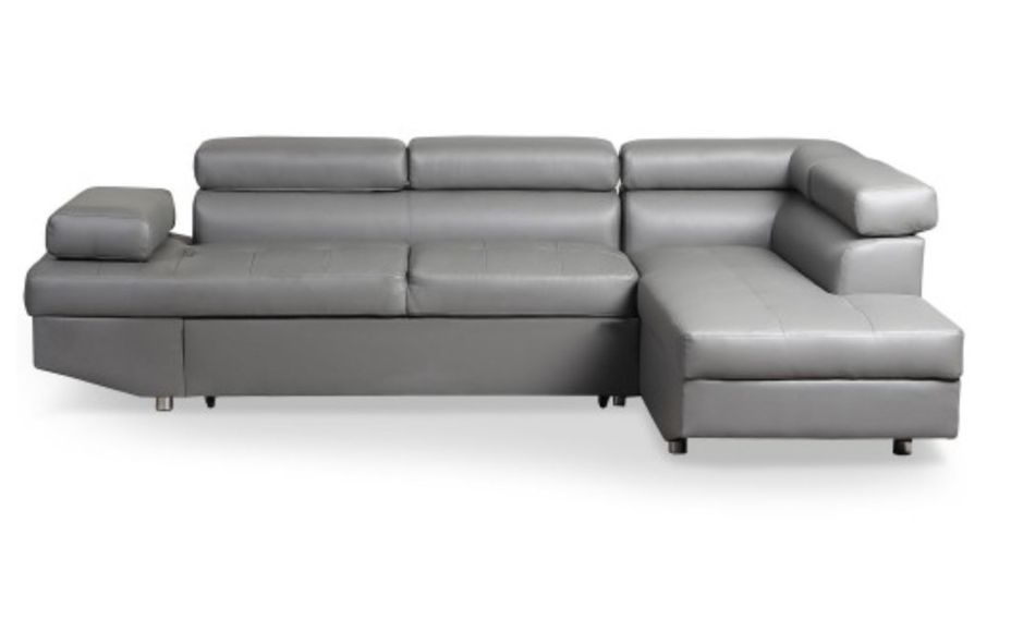 Canapé d'angle droit convertible avec têtières relevables simili cuir gris Lanzo - Photo n°1