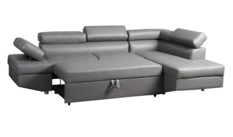 Canapé d'angle droit convertible avec têtières relevables simili cuir gris Lanzo - Photo n°4