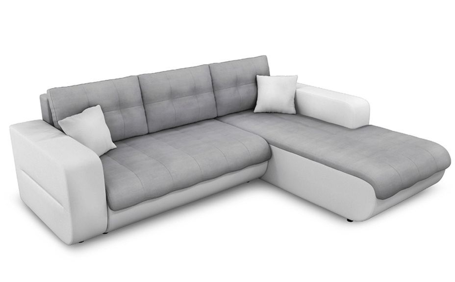 Canapé d'angle droit convertible simili blanc et microfibre gris Moovy 246 cm - Photo n°2