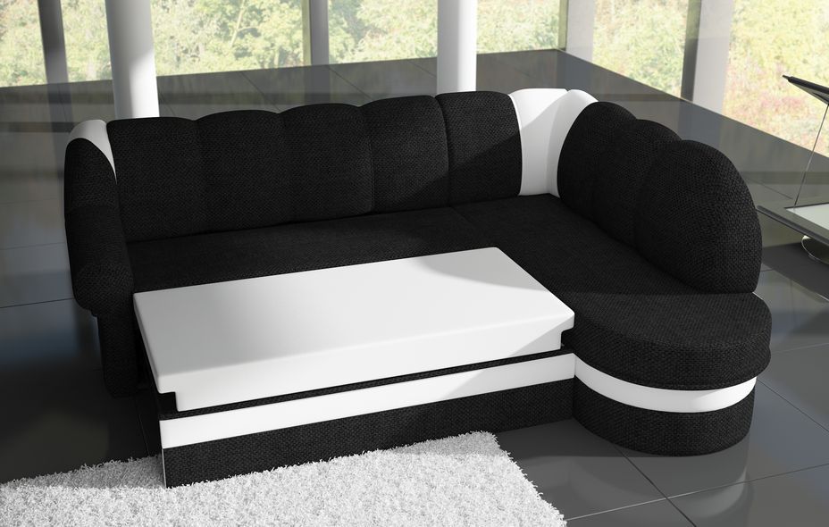 Canapé d'angle droit convertible simili noir et blanc Sundy 250 cm - Photo n°12