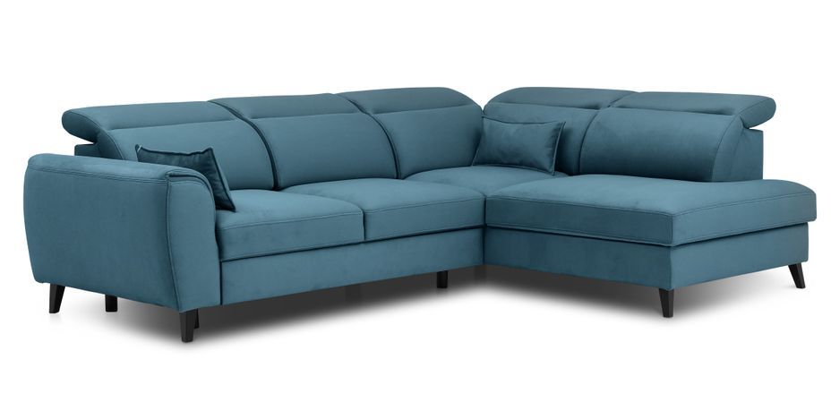 Canapé d'angle droit convertible tissu bleu canard Noblesse 255 cm - Photo n°9