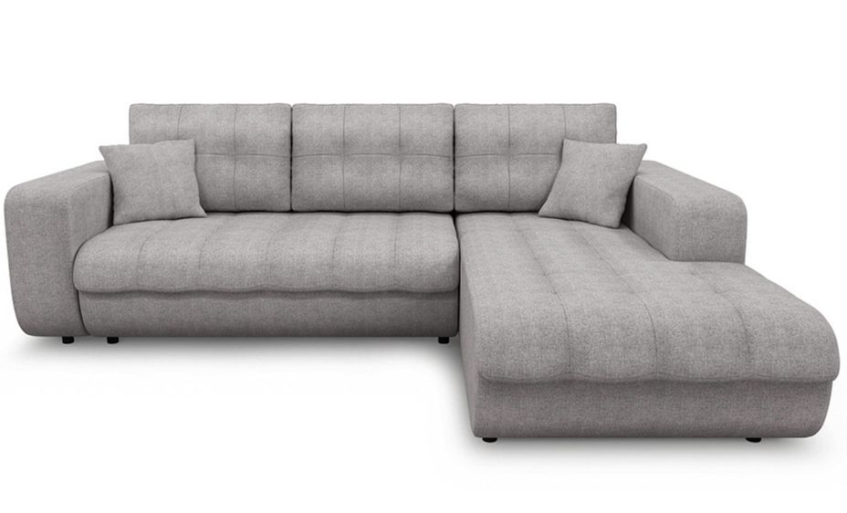 Canapé d'angle droit convertible tissu gris clair Moovy 246 cm - Photo n°1