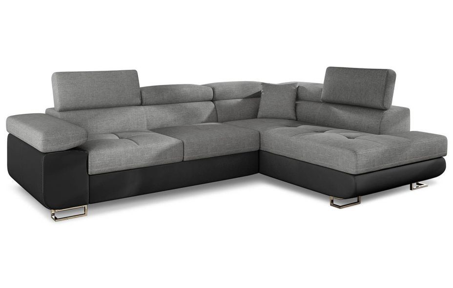 Canapé d'angle droit convertible tissu gris foncé et simili cuir noir Marka 275 cm - Photo n°1