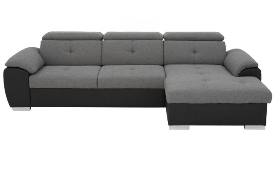 Canapé d'angle droit convertible tissu gris et simili noir Kyda 289 cm - Photo n°1