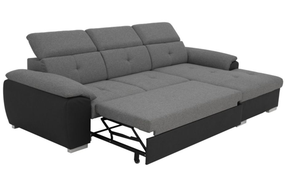 Canapé d'angle droit convertible tissu gris et simili noir Kyda 289 cm - Photo n°6