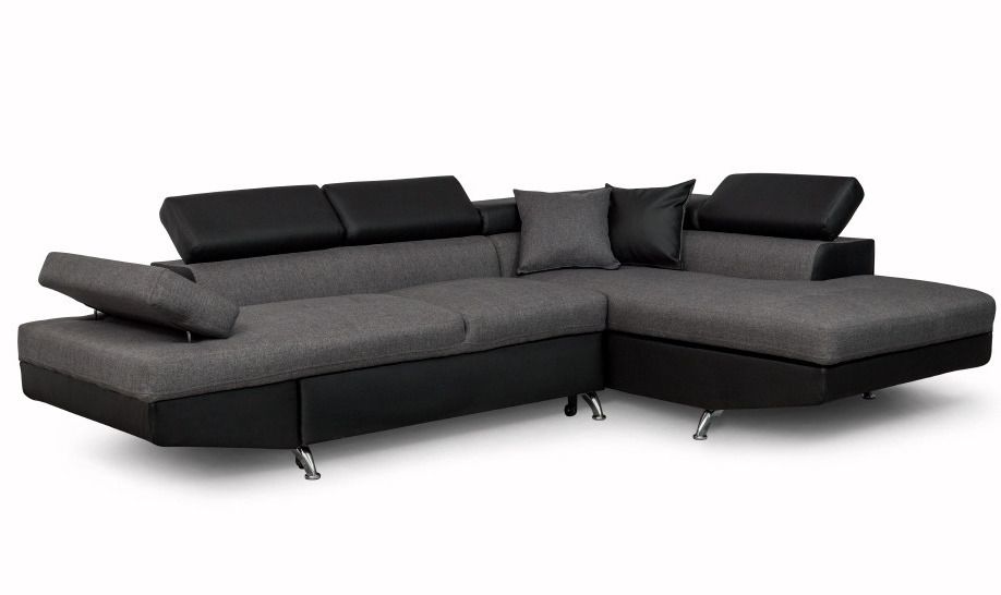 Canapé d'angle droit convertible tissu gris et simili noir Mio 271 cm - Photo n°5