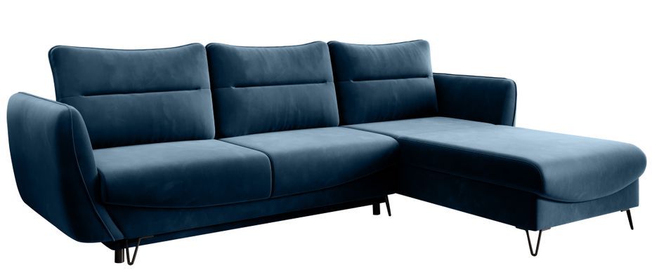Canapé d'angle droit convertible tissu bleu foncé Zurik 276 cm - Photo n°1
