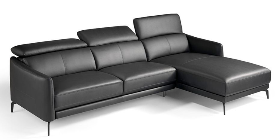 Canapé d'angle droit cuir noir et pieds acier inoxydable Yaro - Photo n°3