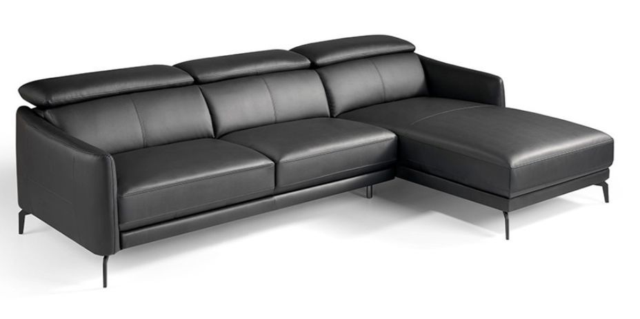 Canapé d'angle droit cuir noir et pieds acier inoxydable Yaro - Photo n°1