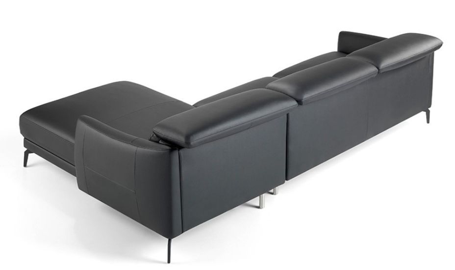 Canapé d'angle droit cuir noir et pieds acier inoxydable Yaro - Photo n°6