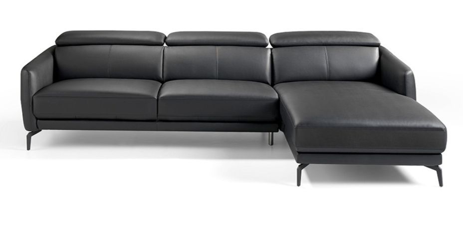 Canapé d'angle droit cuir noir et pieds acier inoxydable Yaro - Photo n°4