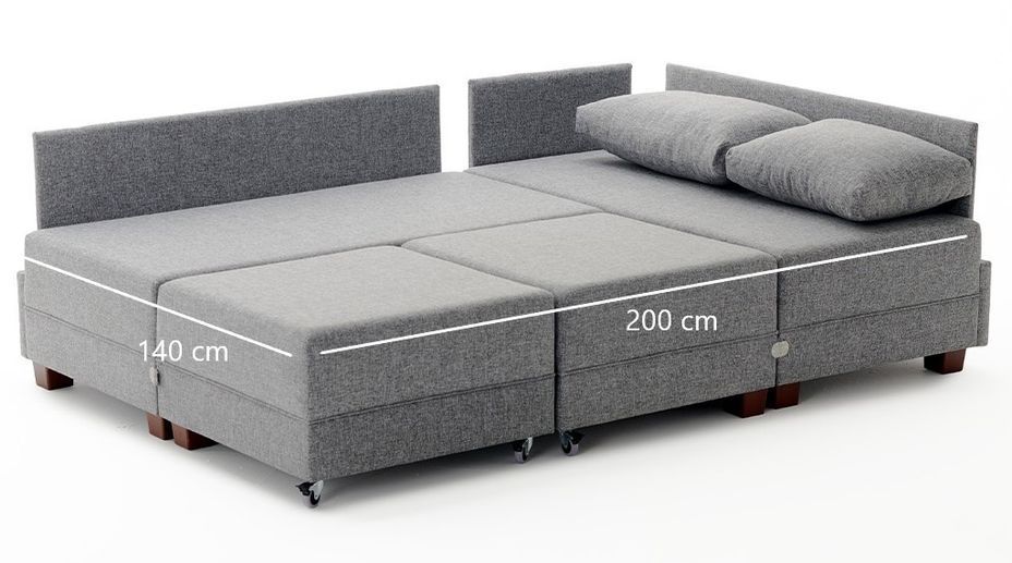 Canapé d'angle droit et 2 poufs tissu bleu Tikona 280 cm - Photo n°10