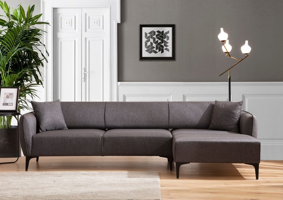 Canapé d'angle droit tissu gris foncé Bellano 270 cm - Photo n°3