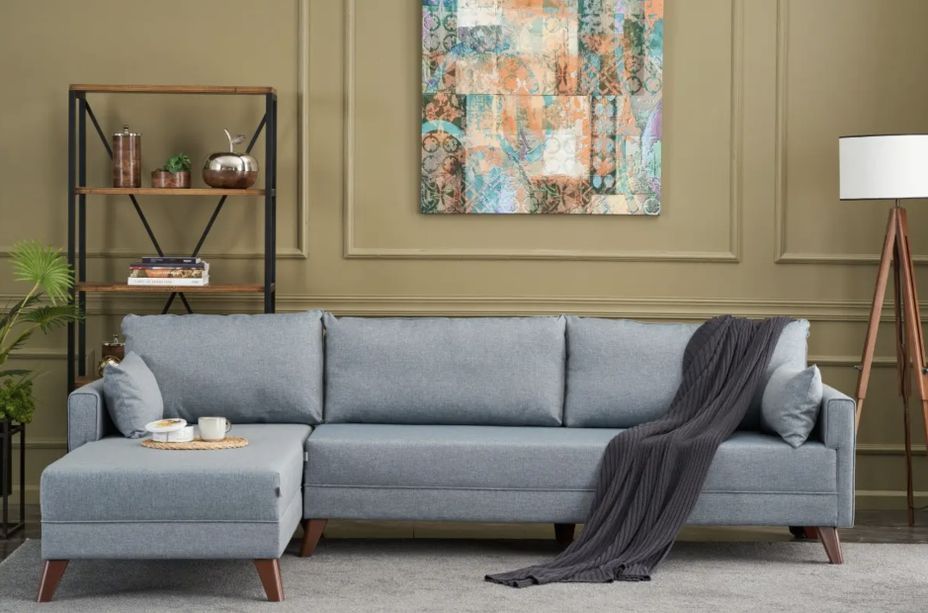 Canapé d'angle gauche 5 places tissu bleu Kandy 275 cm - Photo n°3