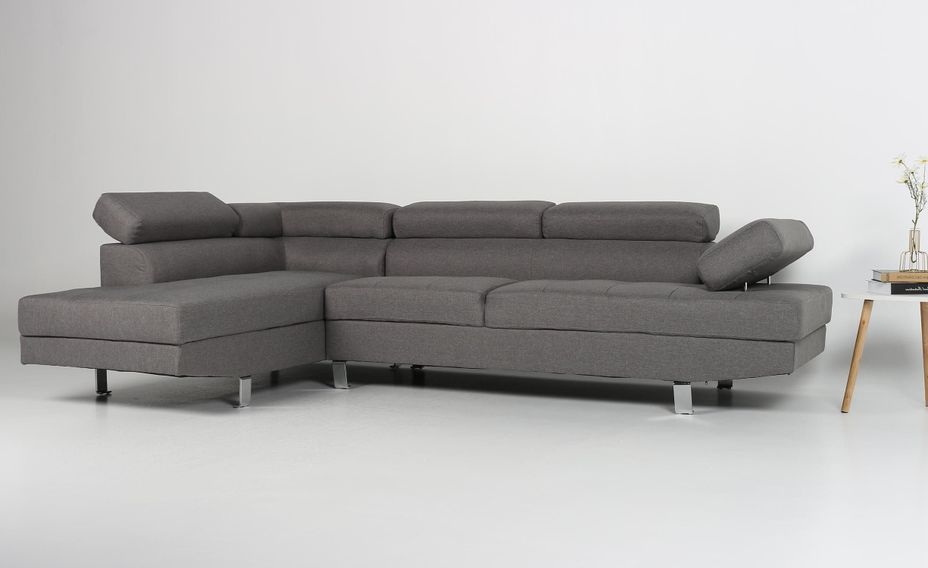 Canapé d'angle gauche 5 places tissu gris Omeg 260 cm - Photo n°7