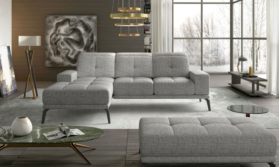 Canapé d'angle gauche 5 places tissu gris chiné Torpille 265 cm - Photo n°2