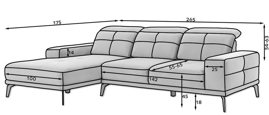 Canapé d'angle gauche 5 places tissu gris chiné Torpille 265 cm - Photo n°13