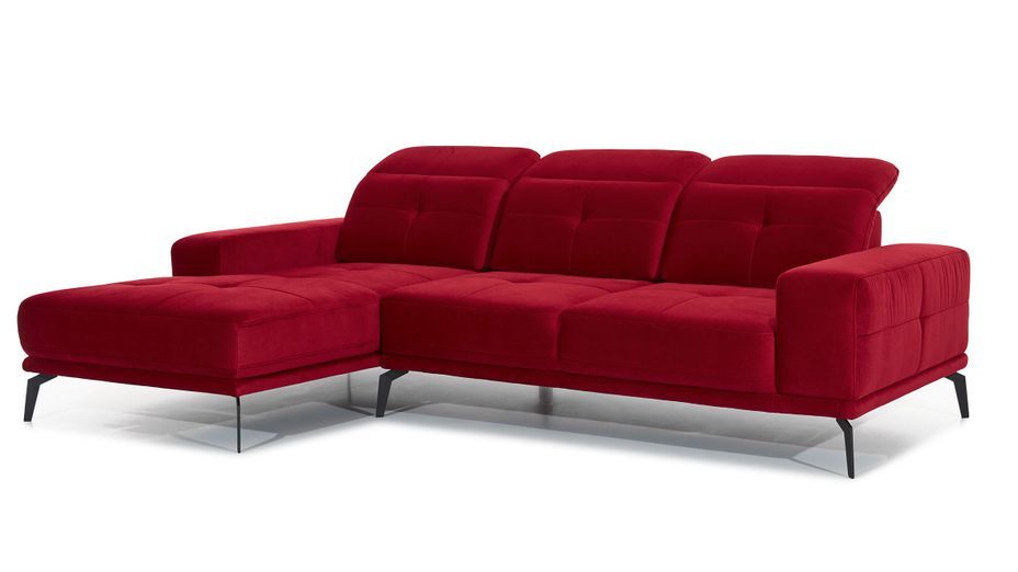 Canapé d'angle gauche 5 places velours rouge Torpille 265 cm - Photo n°2