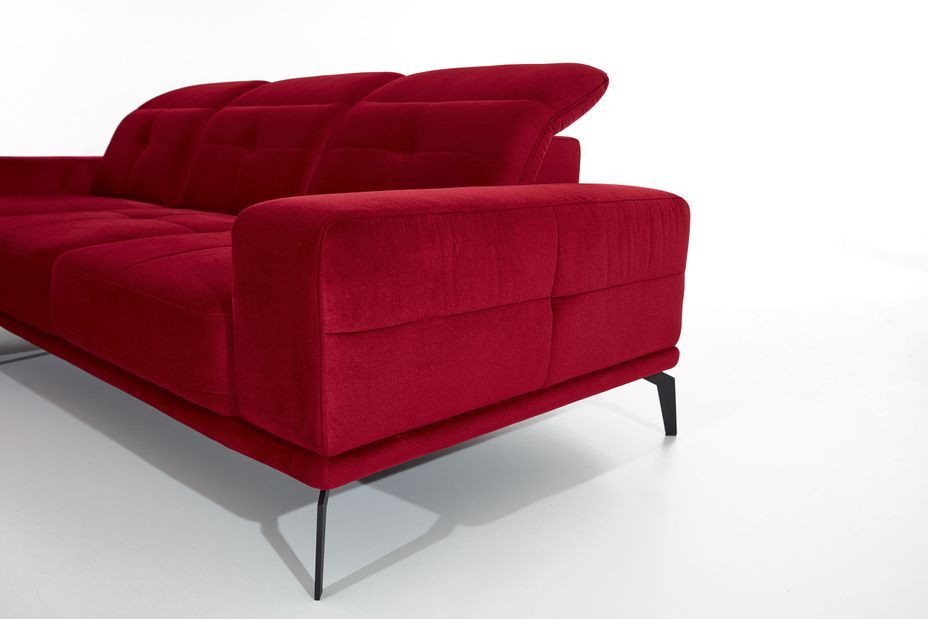 Canapé d'angle gauche 5 places velours rouge Torpille 265 cm - Photo n°7