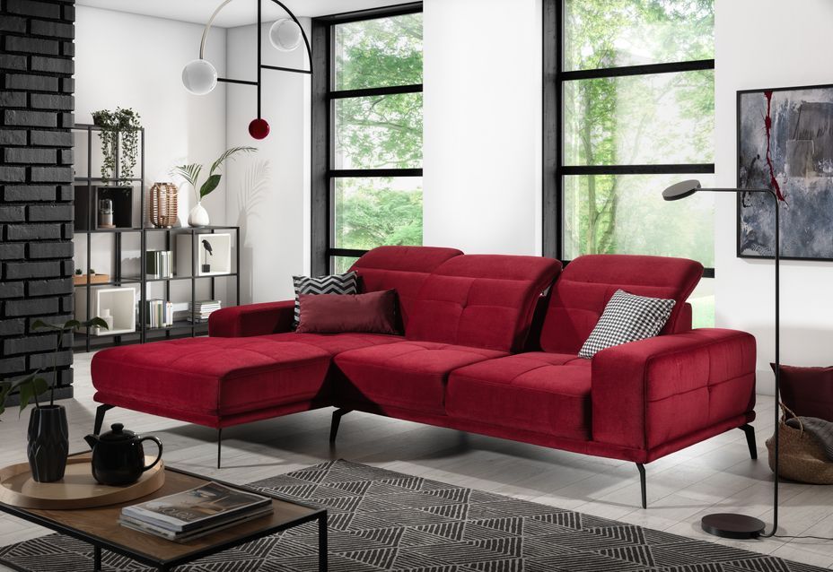 Canapé d'angle gauche 5 places velours rouge Torpille 265 cm - Photo n°9