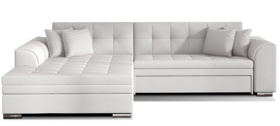 Canapé d'angle gauche convertible 4 places simili blanc Looka 295 cm - Photo n°1