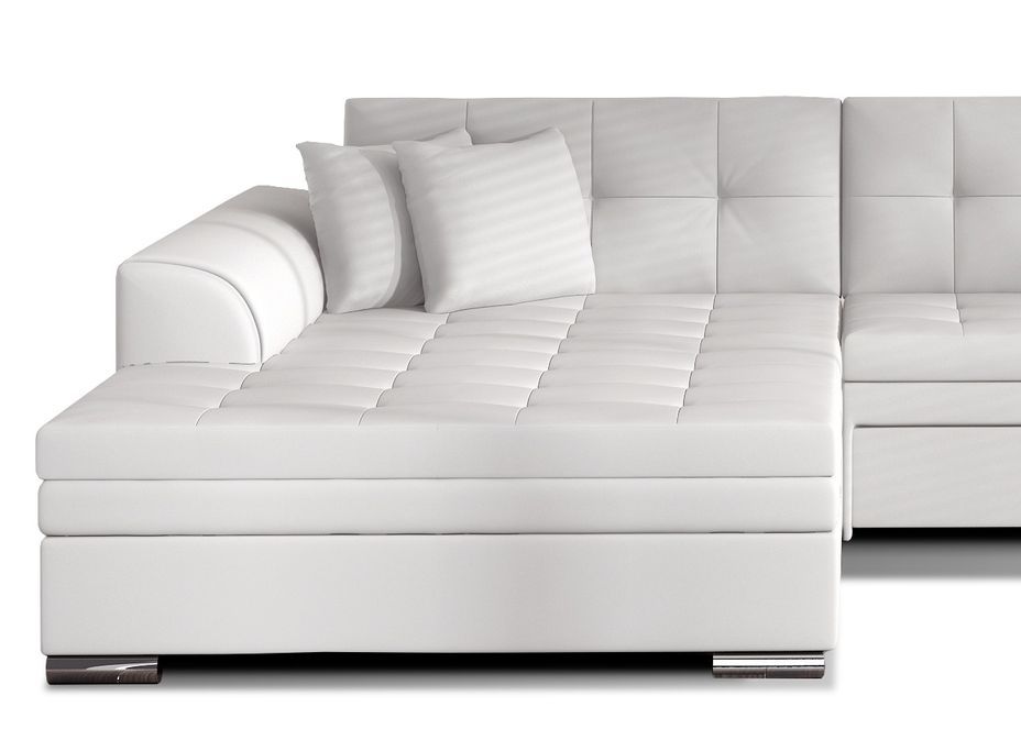 Canapé d'angle gauche convertible 4 places simili blanc Looka 295 cm - Photo n°3