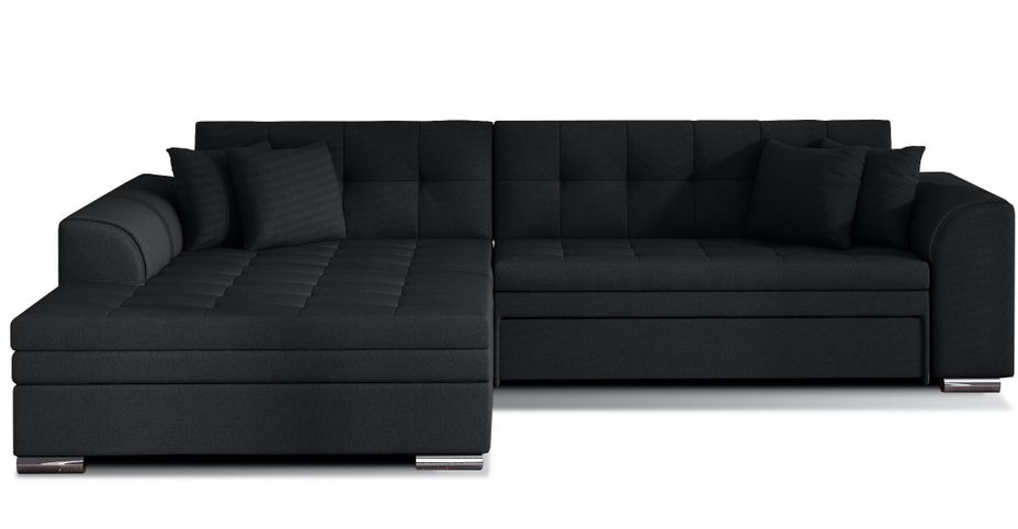 Canapé d'angle gauche convertible 4 places tissu noir Looka 295 cm - Photo n°1