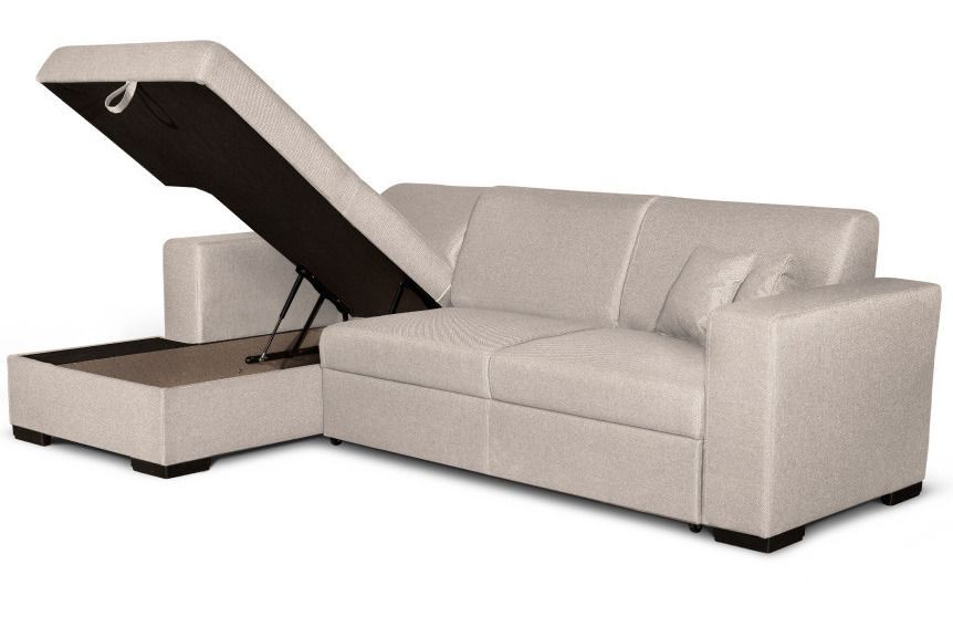 Canapé d'angle gauche convertible avec coffre tissu beige Bari 262 cm - Photo n°7