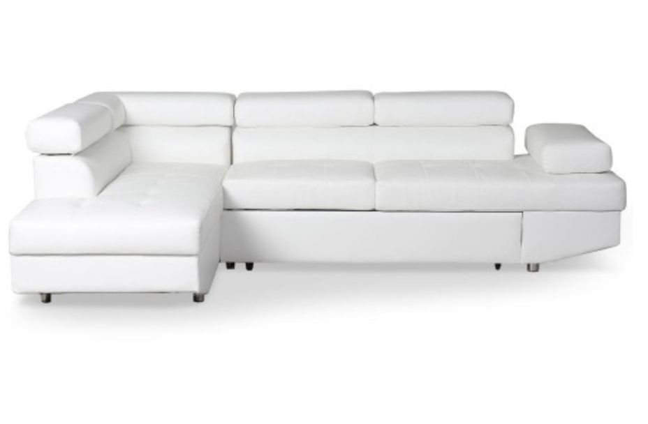 Canapé d'angle gauche convertible avec têtières relevables simili cuir blanc Lanzo - Photo n°1