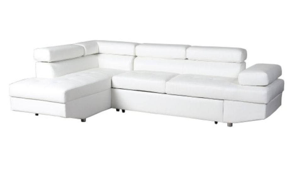 Canapé d'angle gauche convertible avec têtières relevables simili cuir blanc Lanzo - Photo n°2
